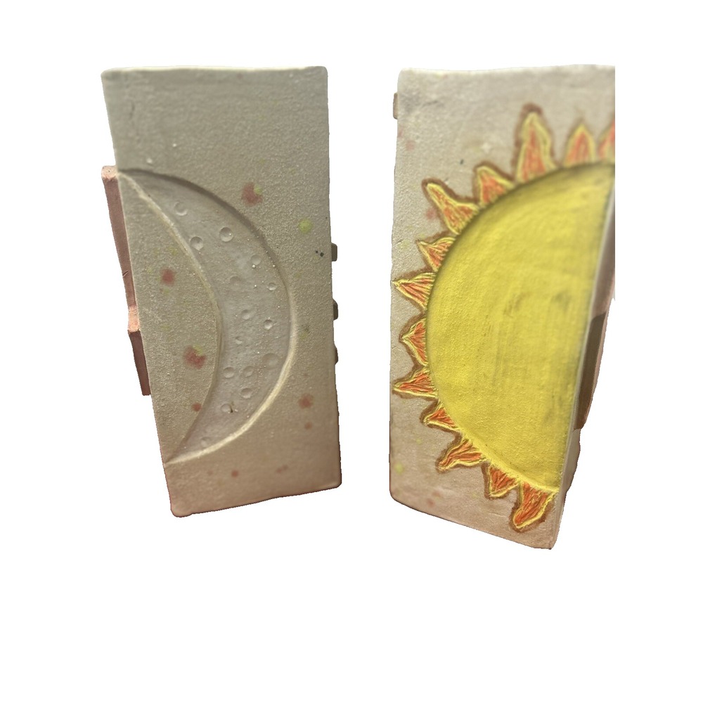 Studio Art Pottery Hand Painted Rectangular Block Flower Vases Whimsical Decor